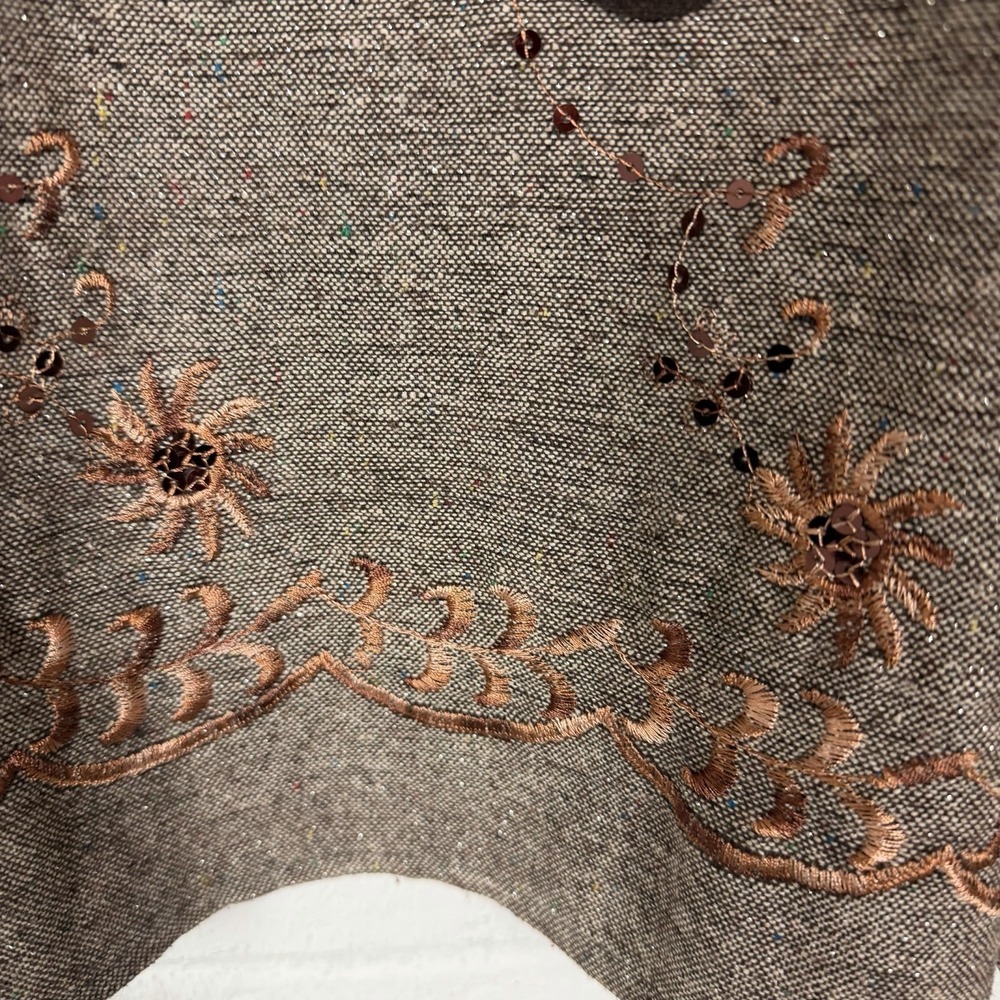 Womens Pleated Midi Skirt SZ 12 Brown Embroidery Sequins Celestial Academia Twee - Picture 9 of 14